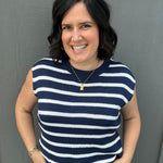 Navy Striped Crew Neck Sleeveless Sweater Top - Sweater STACCATO