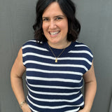 Navy Striped Crew Neck Sleeveless Sweater Top - Sweater STACCATO