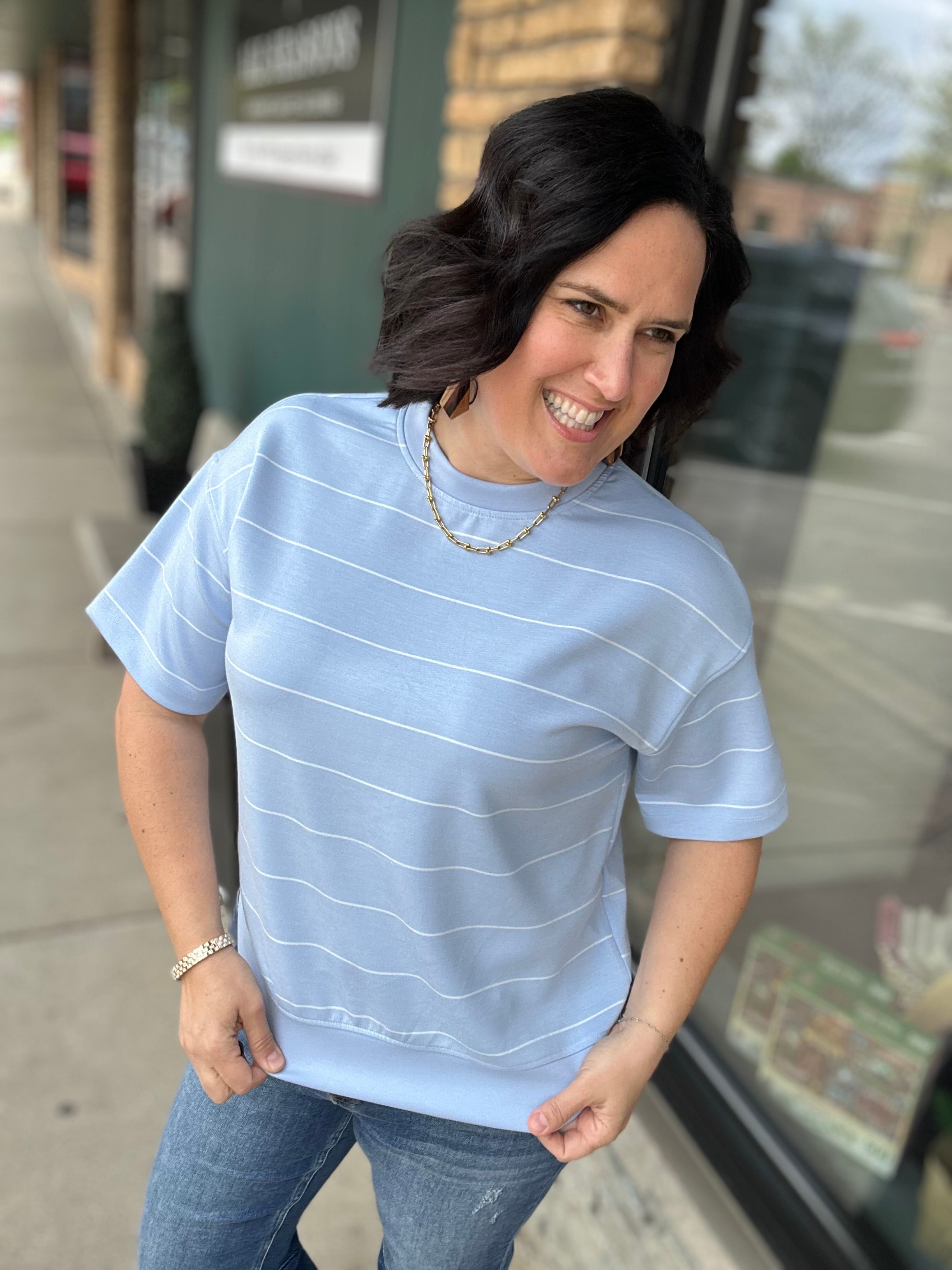 Frost Striped Crew Neck Top Top - Tee RAE MODE