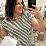 Olive Cream Stripe Rib Top Top - Tee GILLI