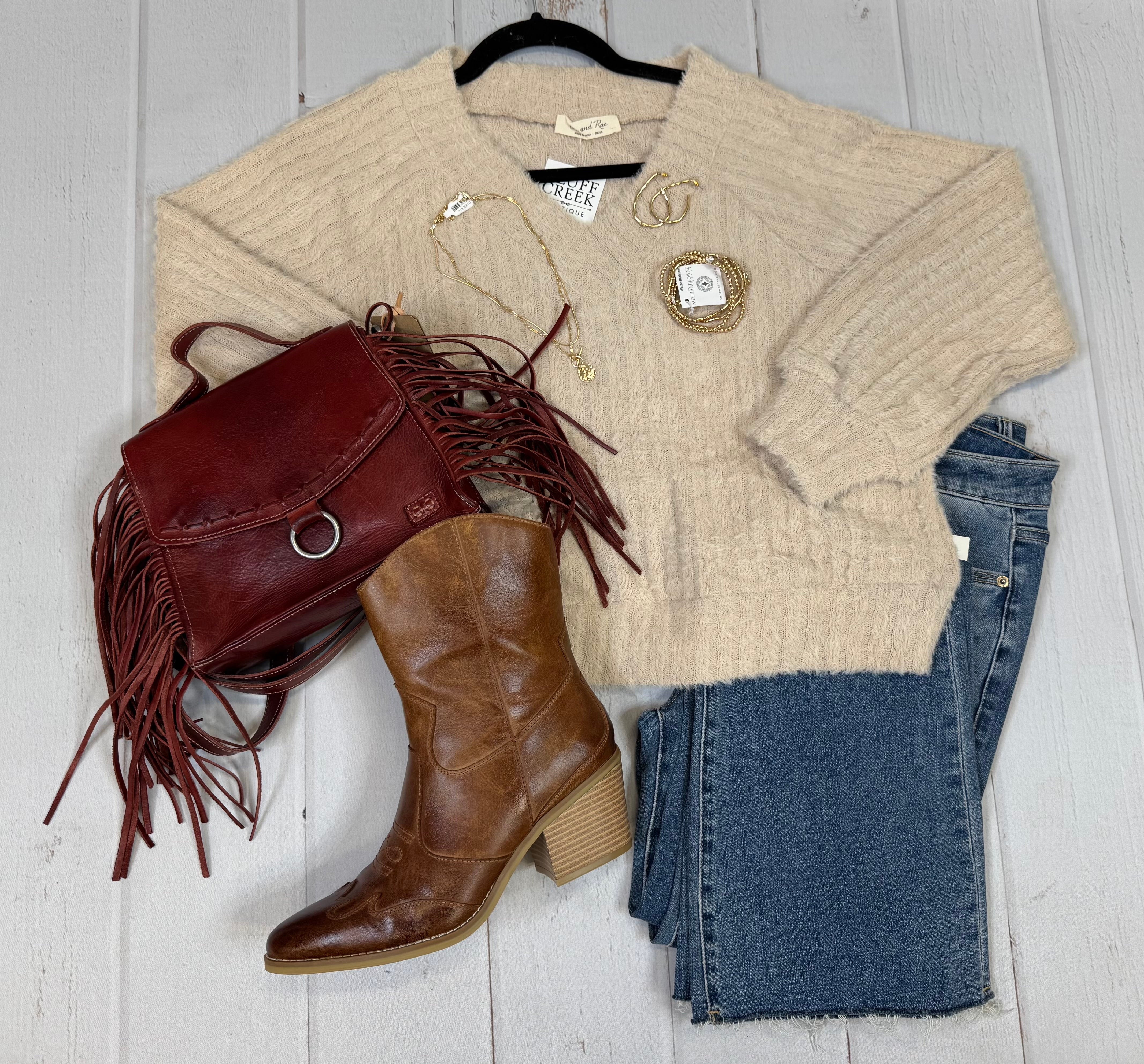 Beige Soft Knitted Pullover Top - Sweater DOE & RAE