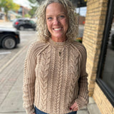 Cognac Vienna Washed Cable Knit Sweater