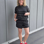 Black & Cream Stripe Short Bottoms - Shorts RAE MODE