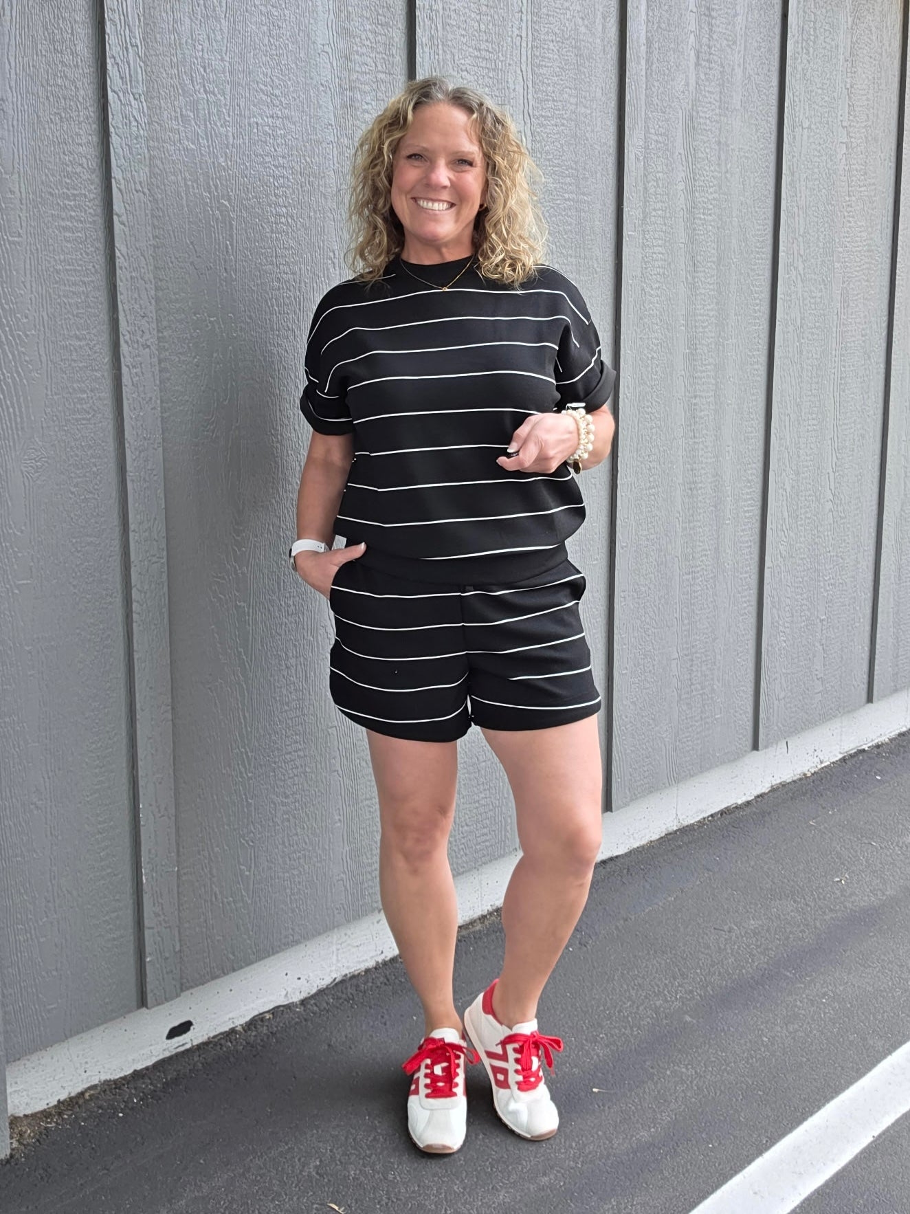 Black & Cream Stripe Short Bottoms - Shorts RAE MODE