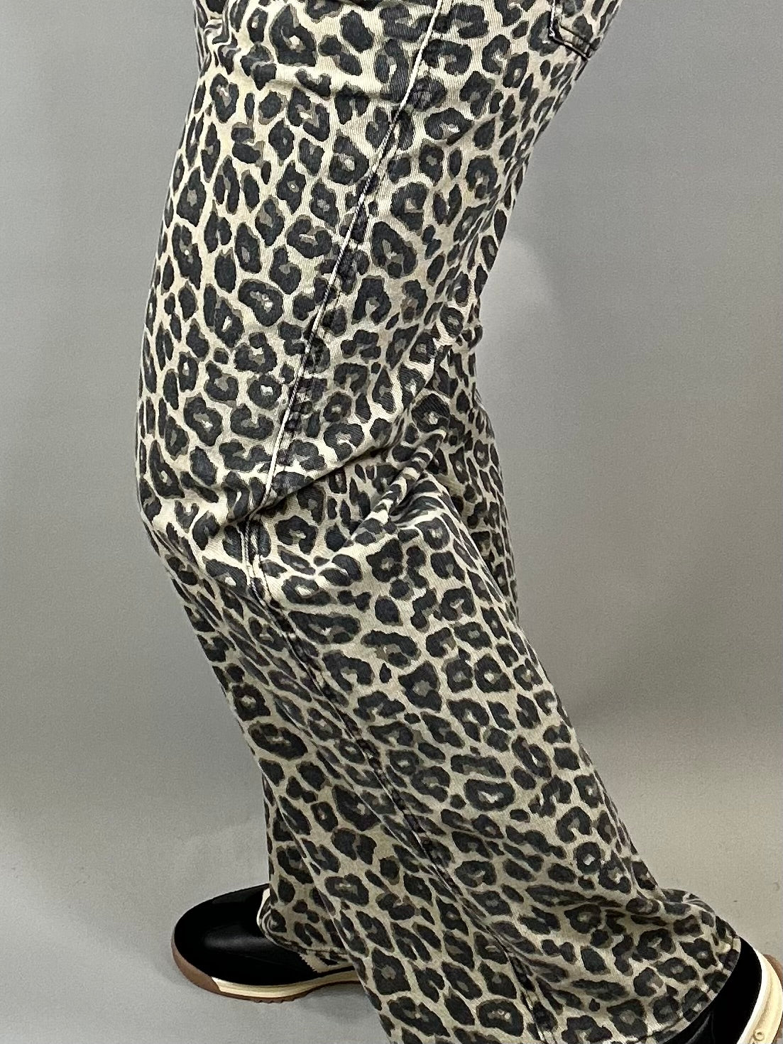Coffee Leopard Wide Leg Jeans Bottom- Pants RISEN
