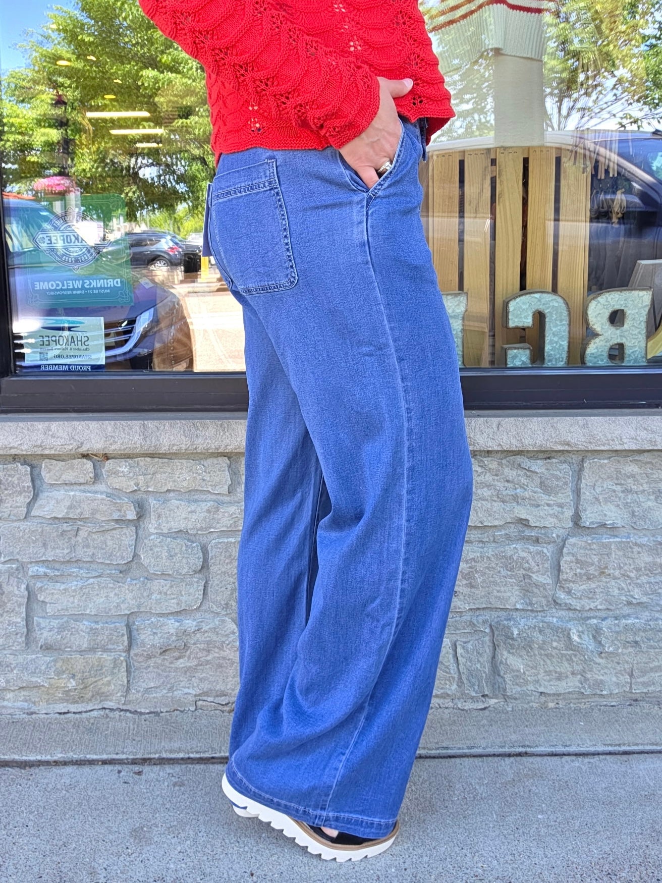 Dark Blue Wide Leg Pants Bottoms - Pants MICA DENIM