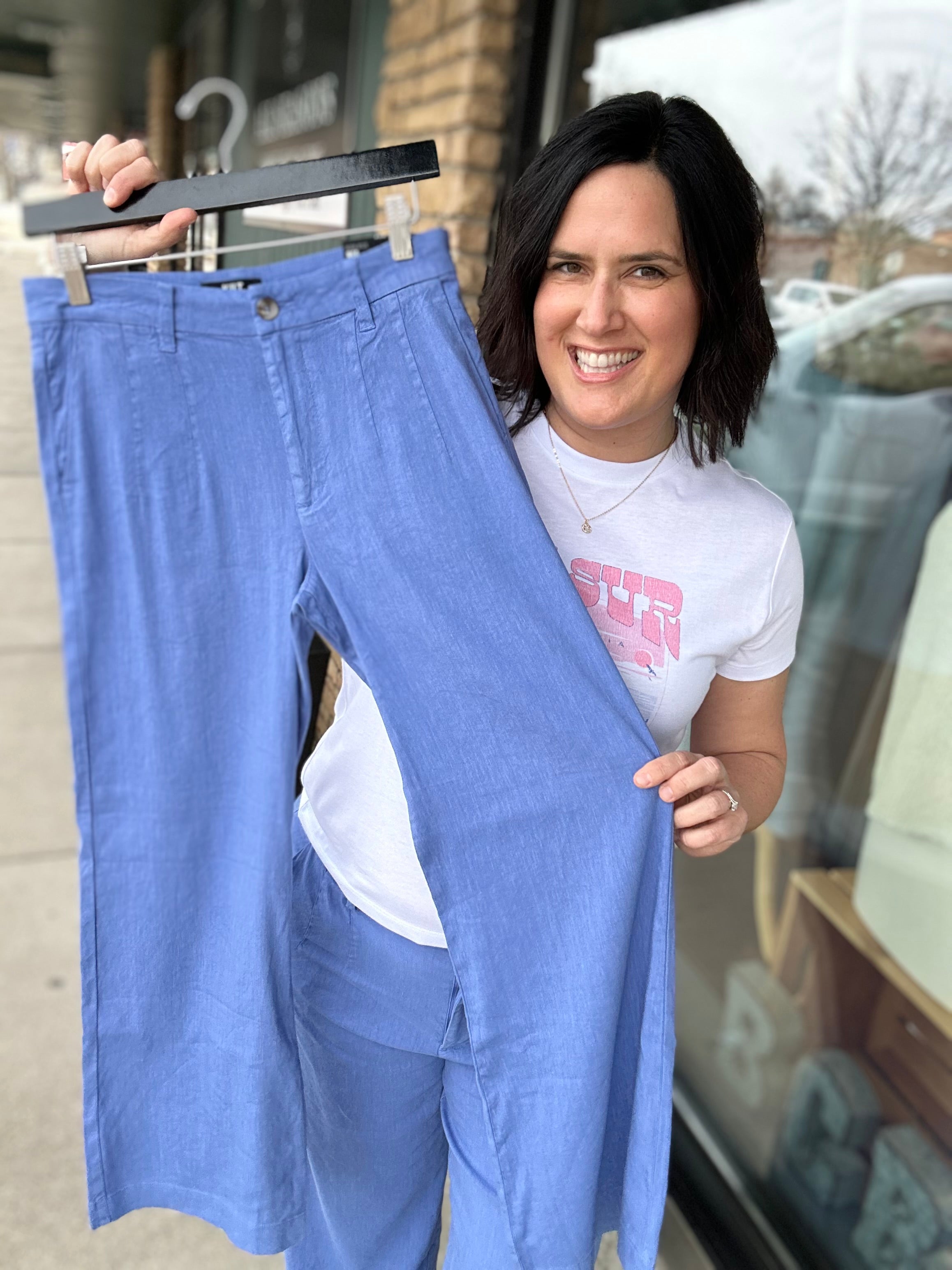 Cornflower Meg Linen Trouser Pants Bottoms - Pants KUT FROM THE KLOTH
