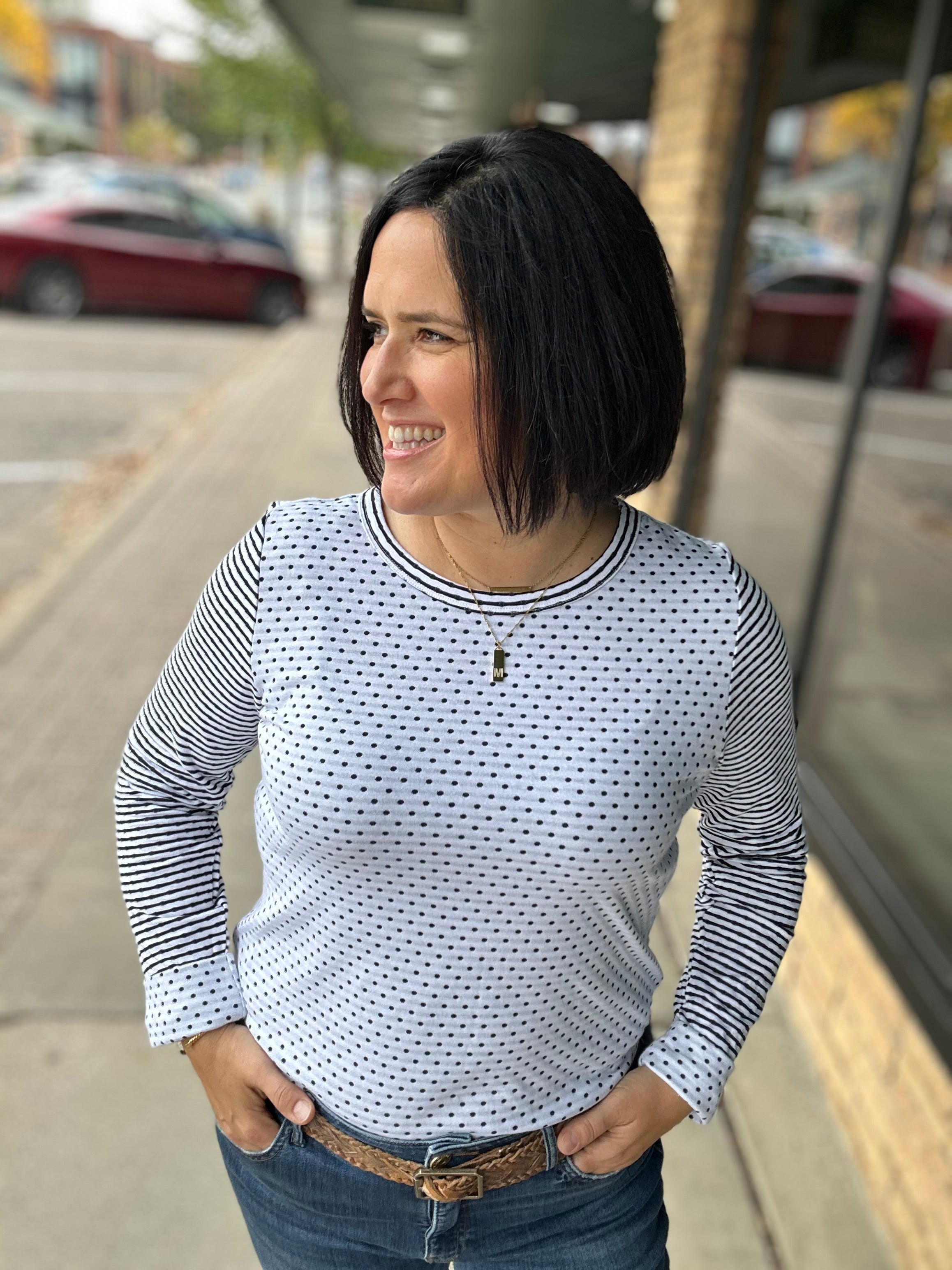 Crew Long Sleeve Polka Dot Stripe Top Tops- Long Sleeve STACCATO