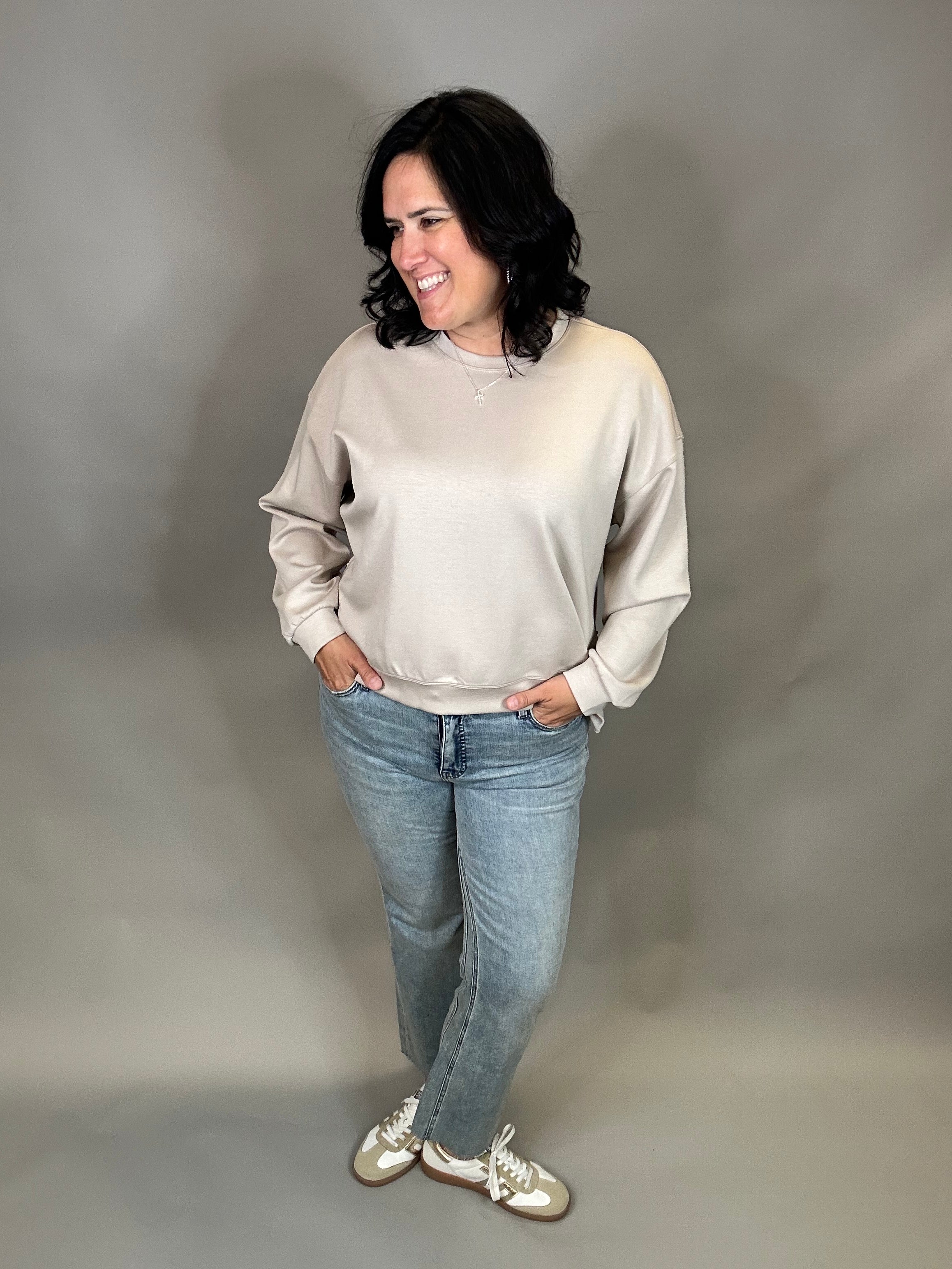 Stone Side Button Sweatshirt Top- Sweatshirts WISHLIST