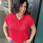 Red Zip Up Sweater Top - Sweater Mystree