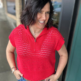 Red Zip Up Sweater Top - Sweater Mystree