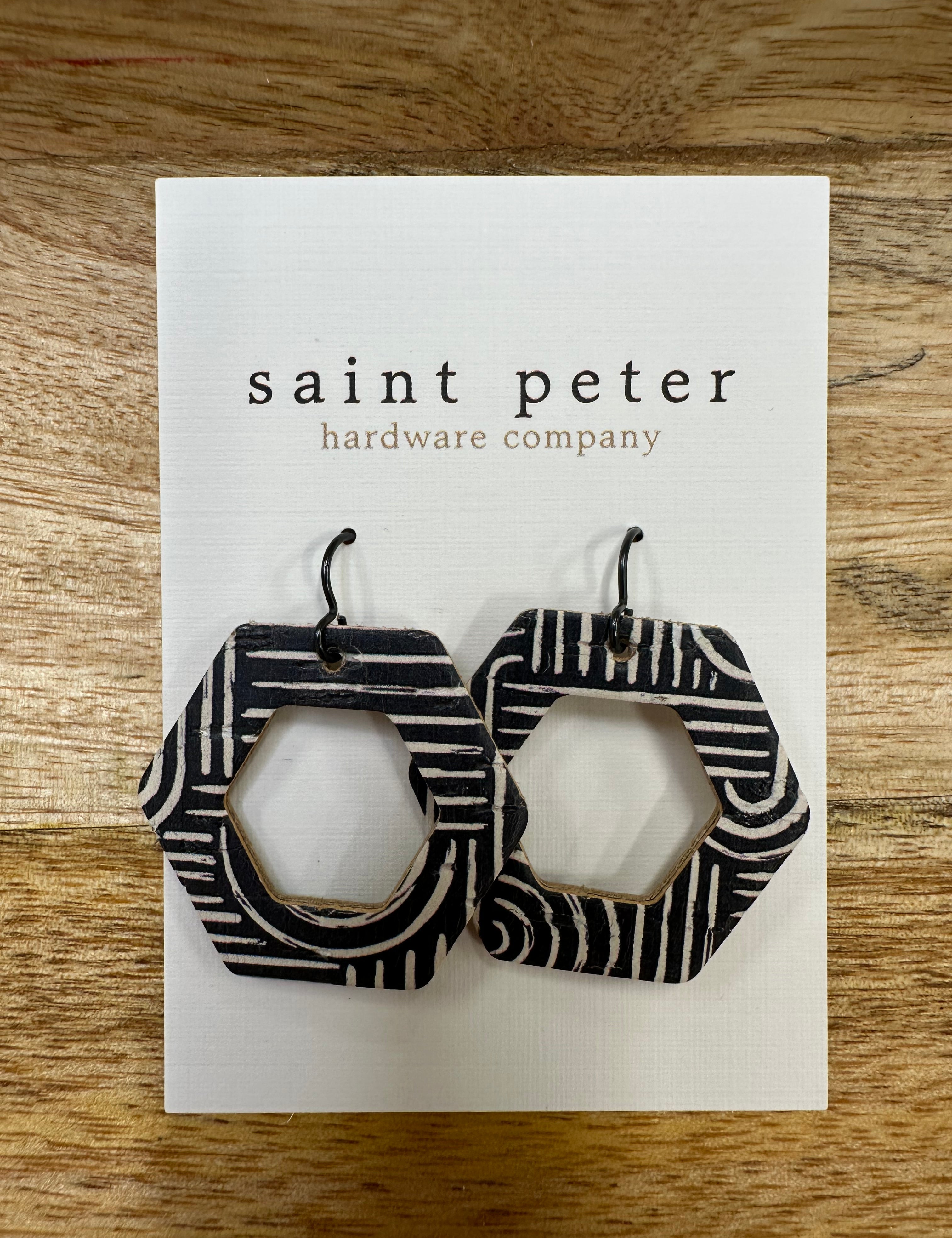 Open Black Striped Hexagon Jewelry - Earrings St. Peter Hardware