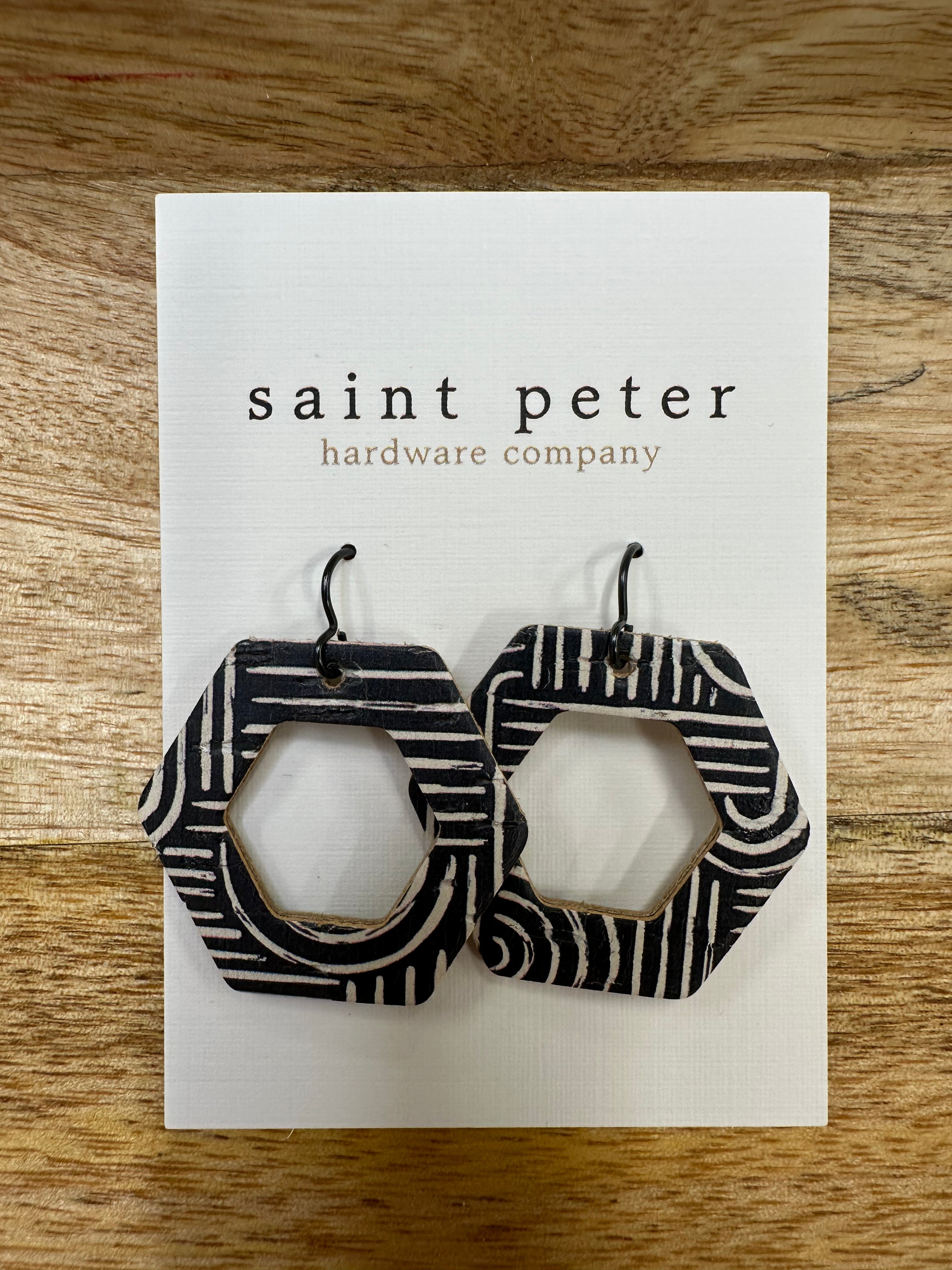 Open Black Striped Hexagon Jewelry - Earrings St. Peter Hardware