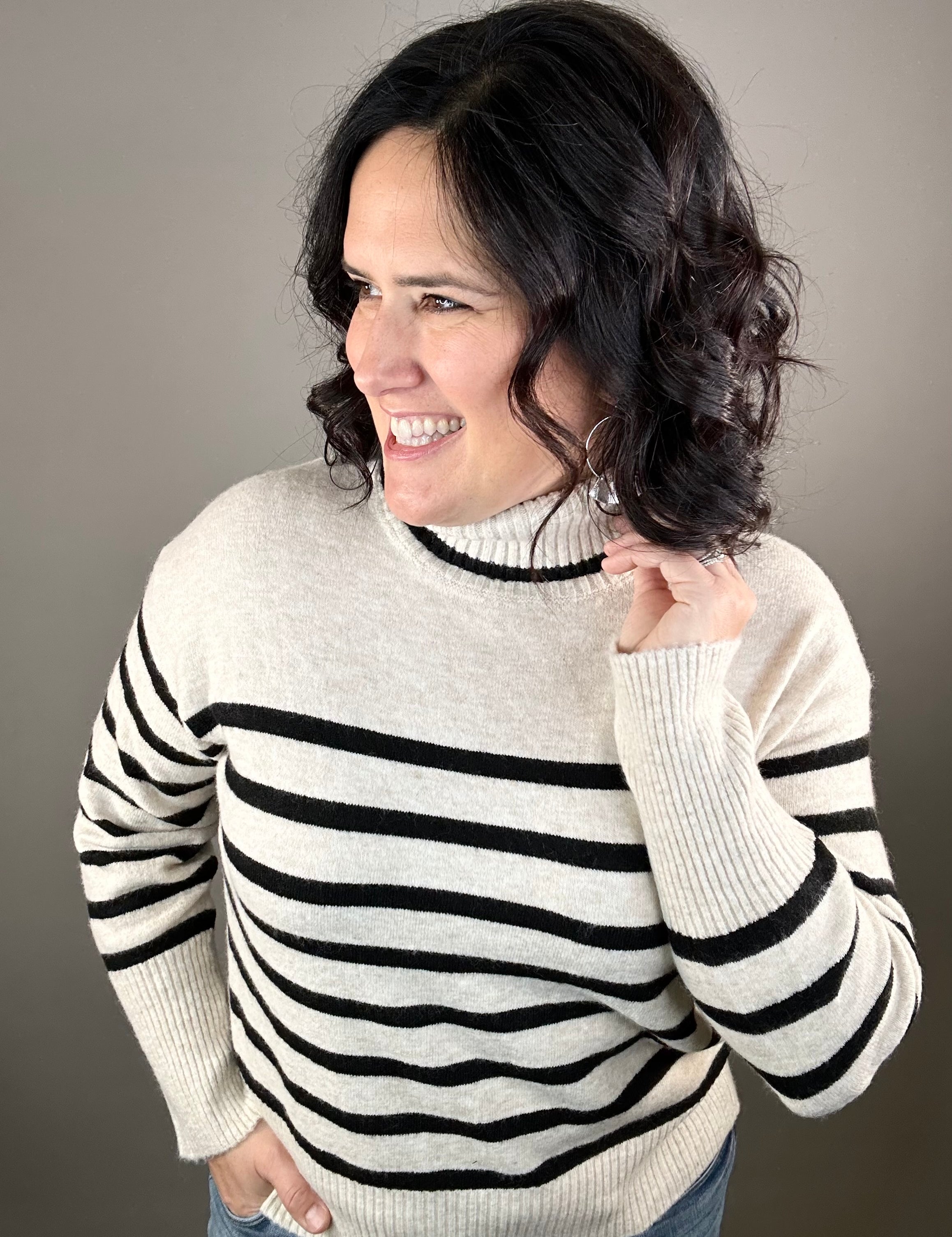 Parley Oatmeal Black Stripe Sweater Top - Sweater VELVET HEART