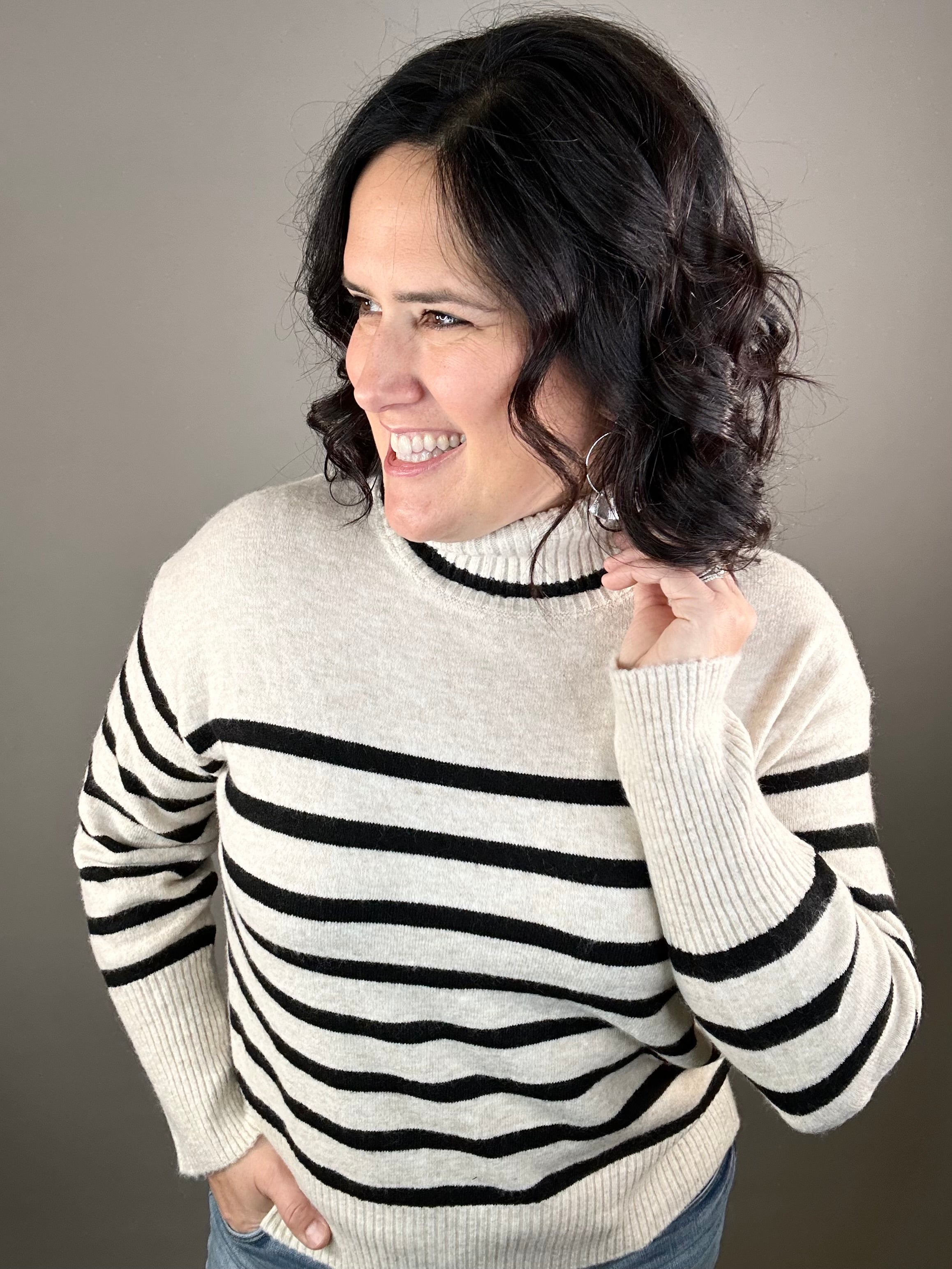 Parley Oatmeal Black Stripe Sweater Top - Sweater VELVET HEART