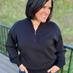 Black Quarter Zip Pullover Tops- Sweaters RAE MODE