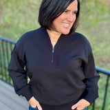 Black Quarter Zip Pullover Tops- Sweaters RAE MODE