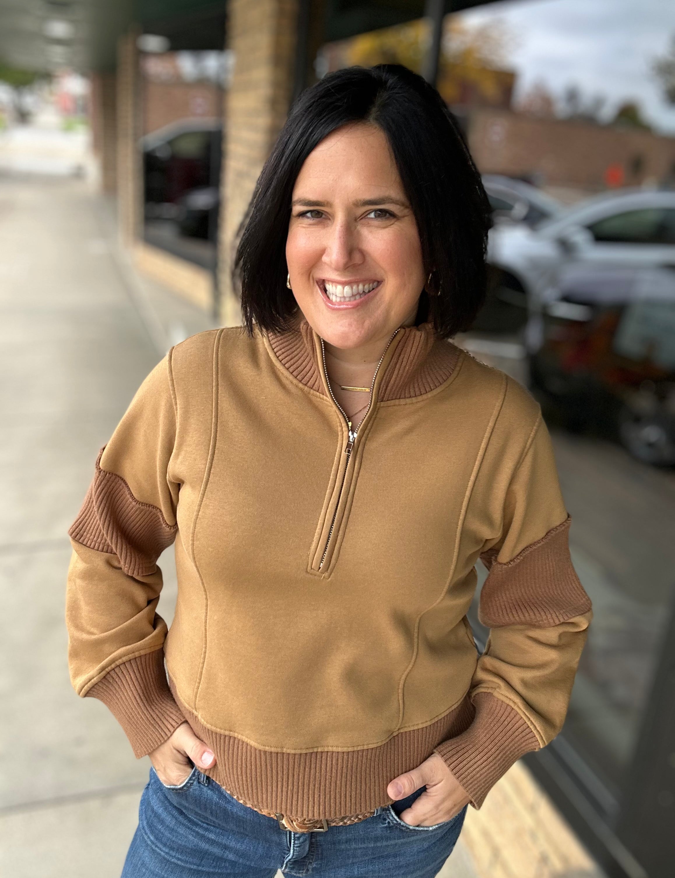 Sepia Half Zip-Up Brushed Terry Top Top - Sweatshirt HEM & THREAD
