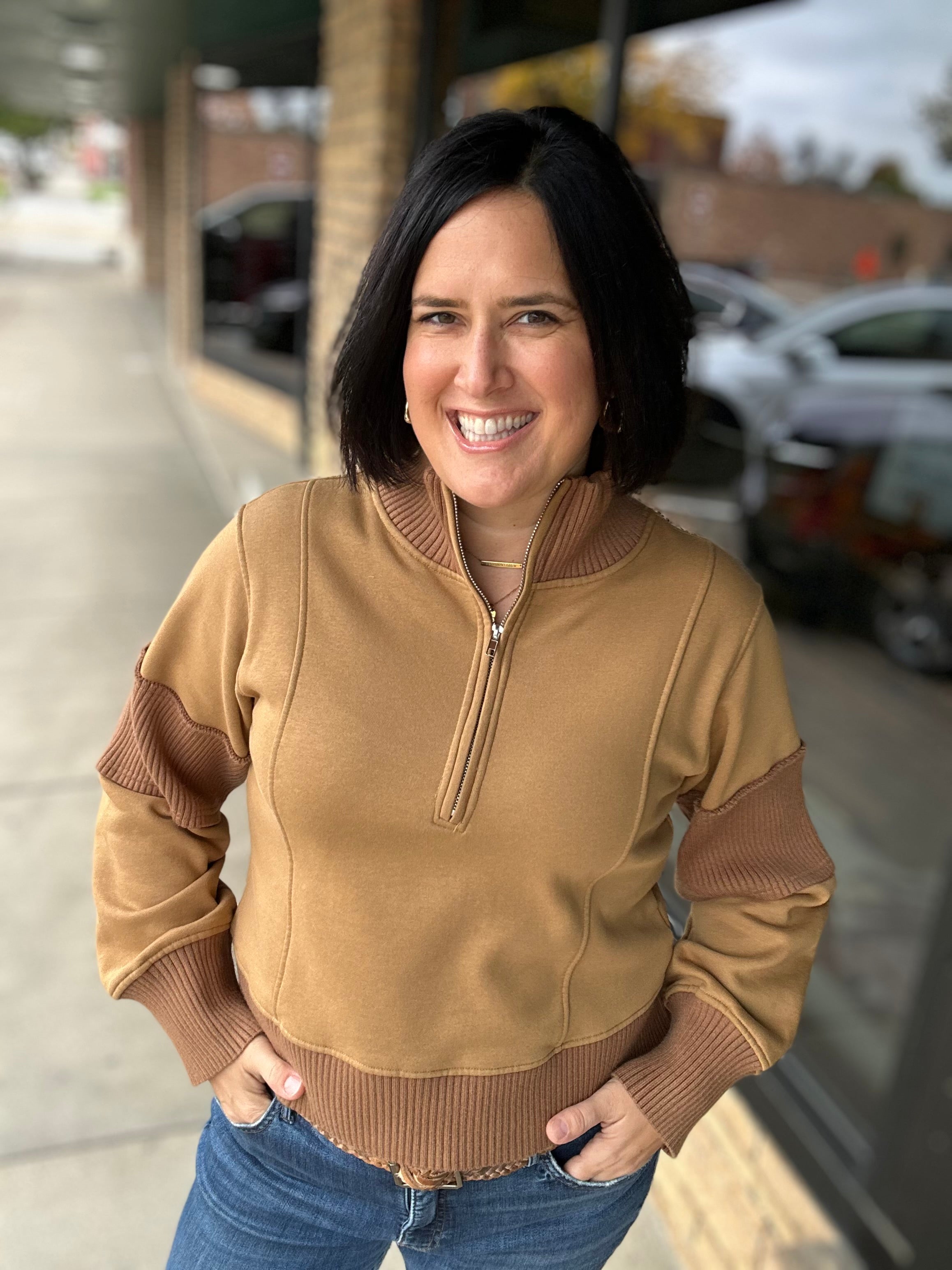 Sepia Half Zip-Up Brushed Terry Top Top - Sweatshirt HEM & THREAD
