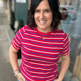 Red Stripe Crew Neck Top - Tee STACCATO