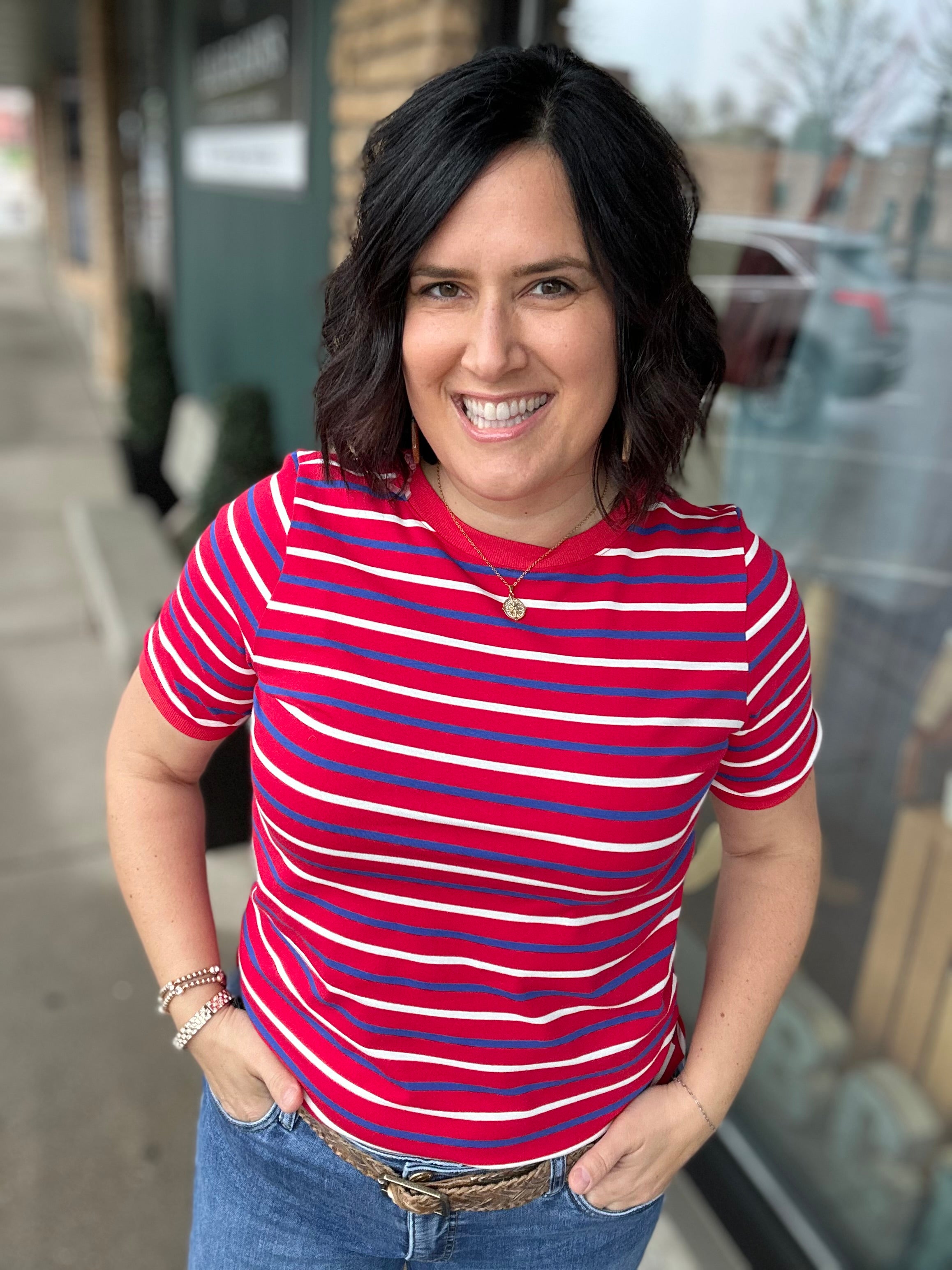 Red Stripe Crew Neck Top - Tee STACCATO