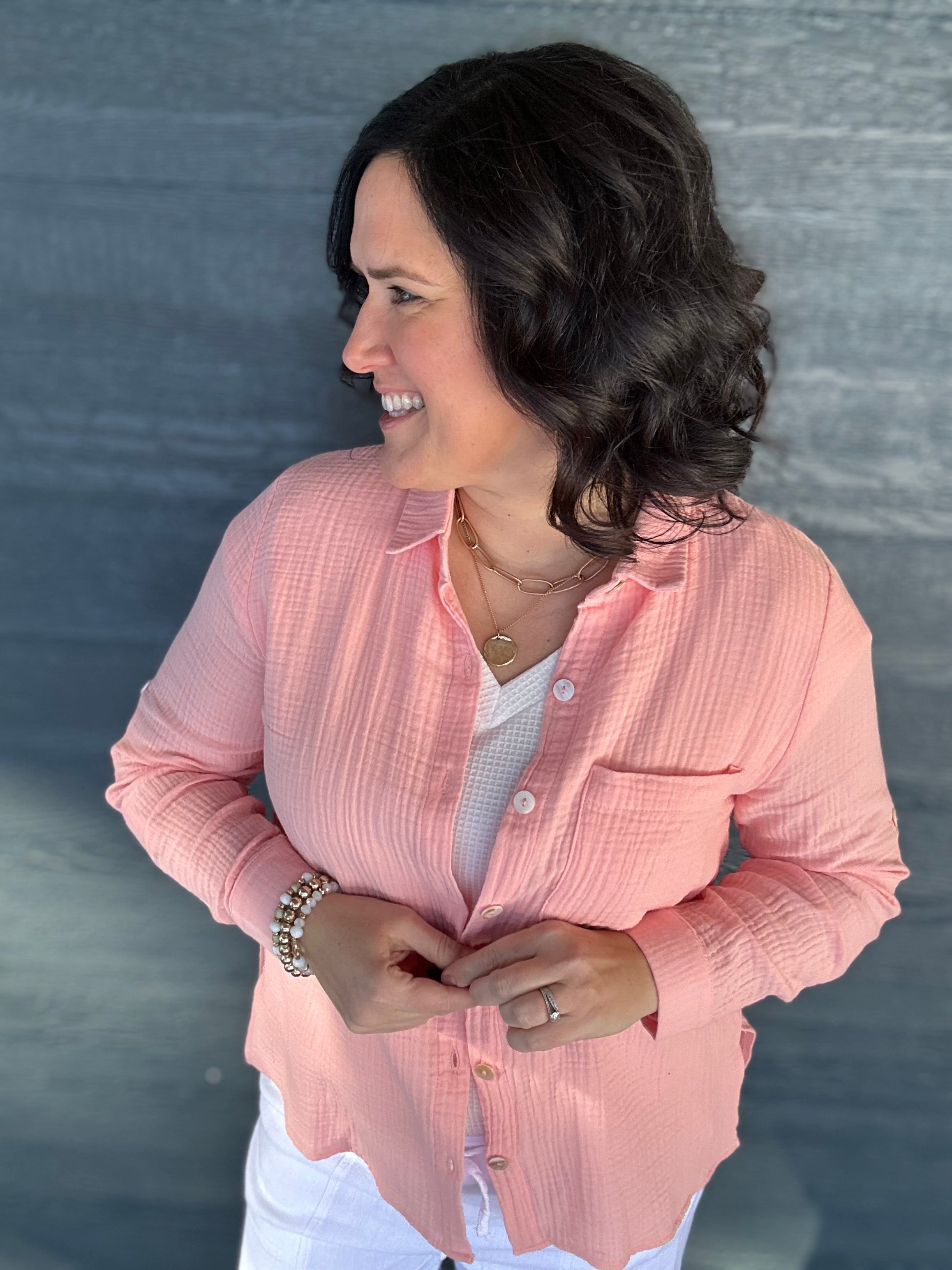 Peach Sorbet Celia Top Tops - Button Ups DEAR SCARLETT