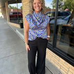 Blue Floral Sleeveless Top Tops- Blouses THML