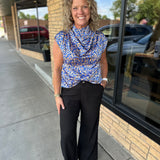 Blue Floral Sleeveless Top Tops- Blouses THML