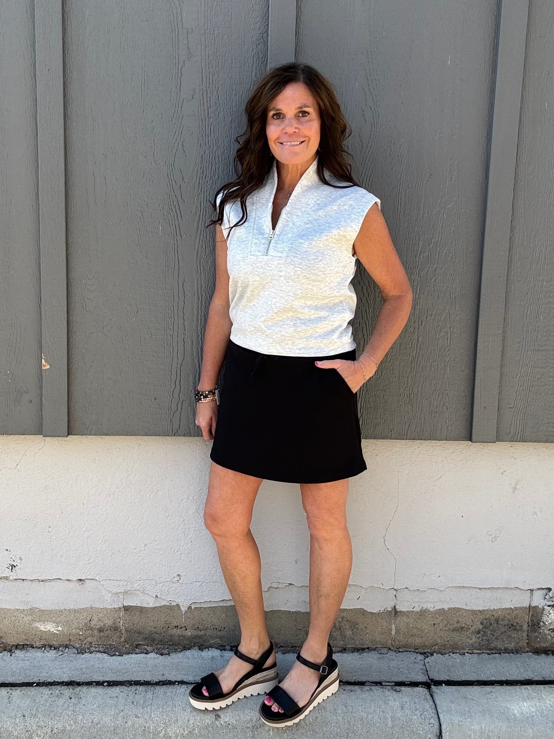 Grey Collared Half Zip Sleeveless Top Tops- Blouses STAR DROP