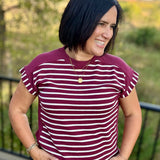Wine Cream Stripe Cloud Knit Top