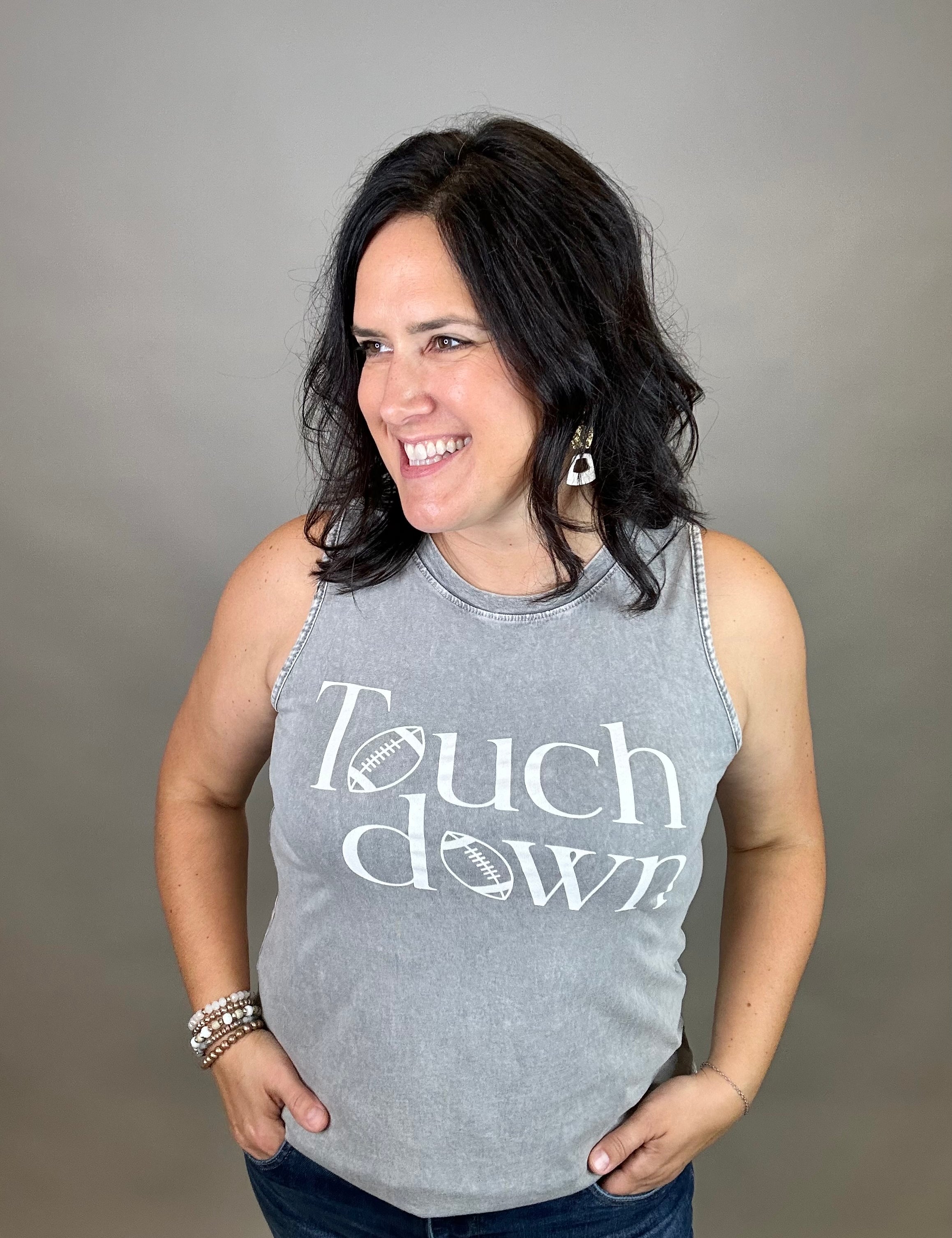 Grey Mineral Washed Touchdown Tank Top Tops- Tanks HRT and LUV