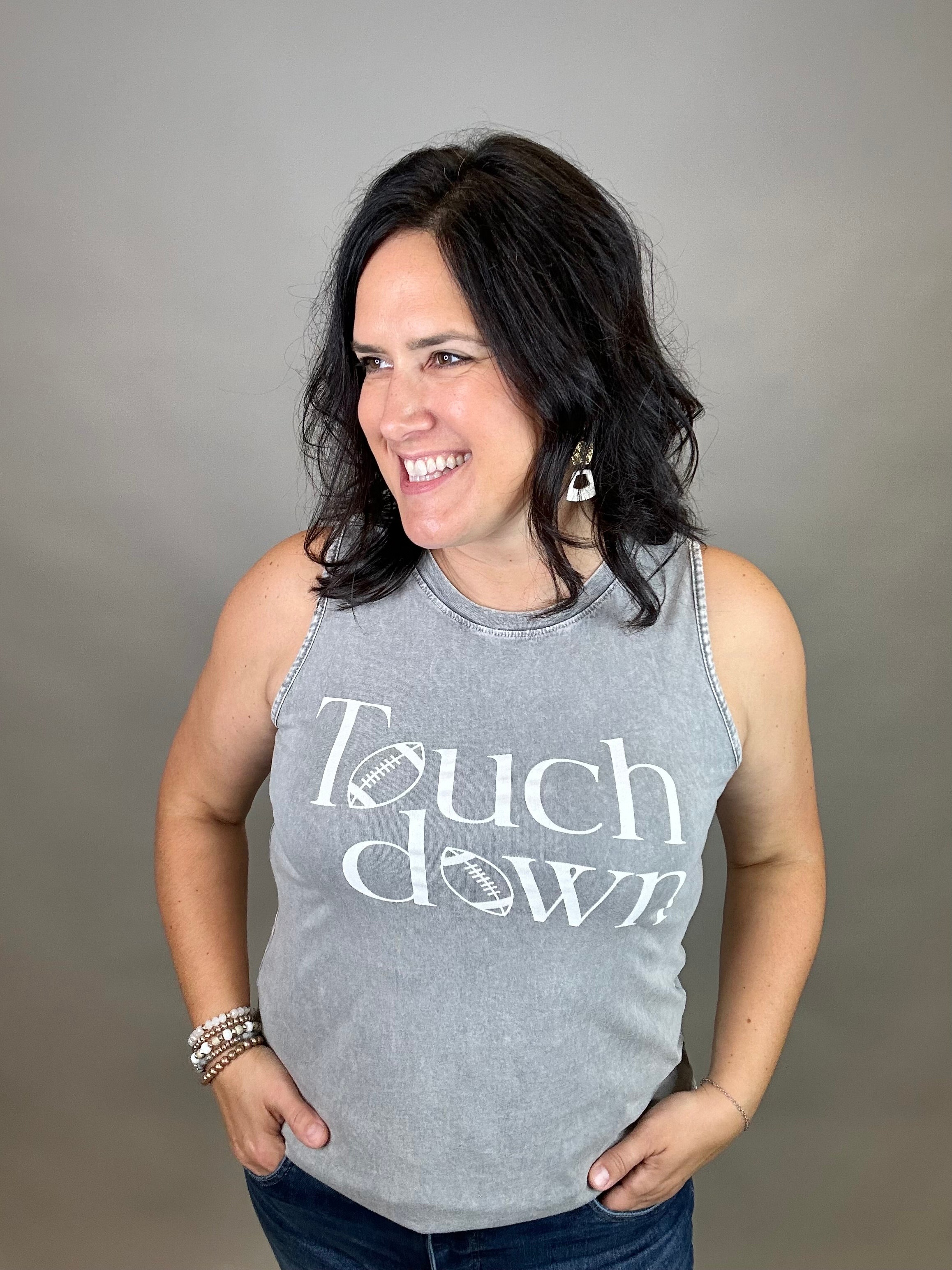 Grey Mineral Washed Touchdown Tank Top Tops- Tanks HRT and LUV