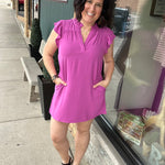 Magenta Frilled Split Neck Dress Dresses STACCATO