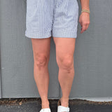 Striped Charcoal Cuffed Shorts Bottoms - Shorts DOE & RAE