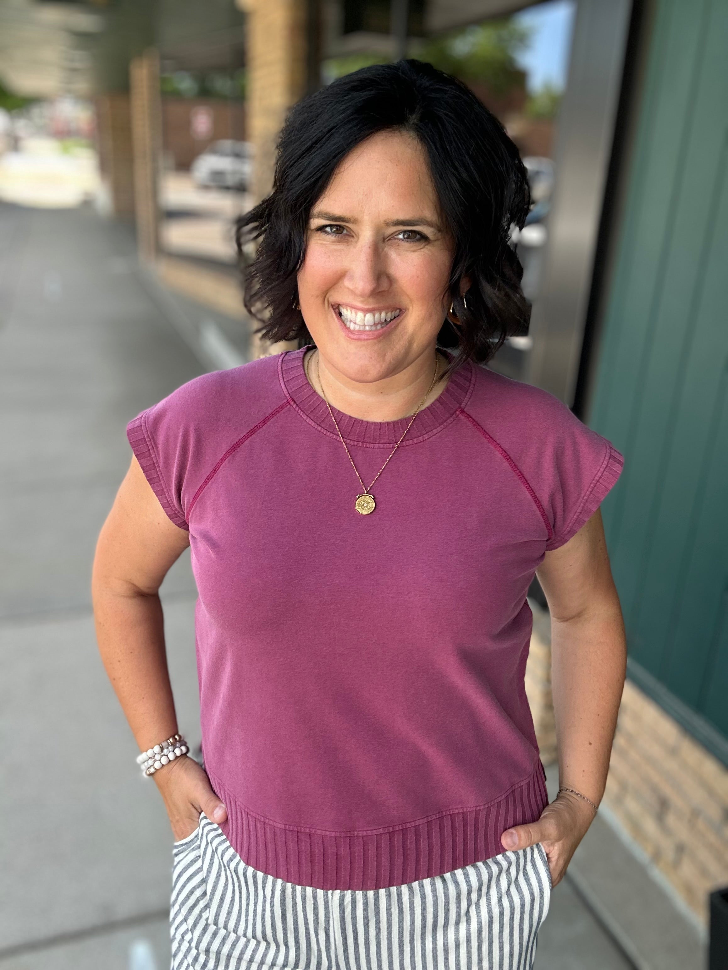 Burgundy Wash Hana Dolman Lounge Tee Top - Tee FLAG AND ANTHEM