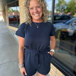 Navy Modal Drawstring Romper Jumpsuit DOE & RAE