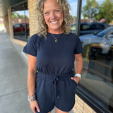 Navy Modal Drawstring Romper Jumpsuit DOE & RAE