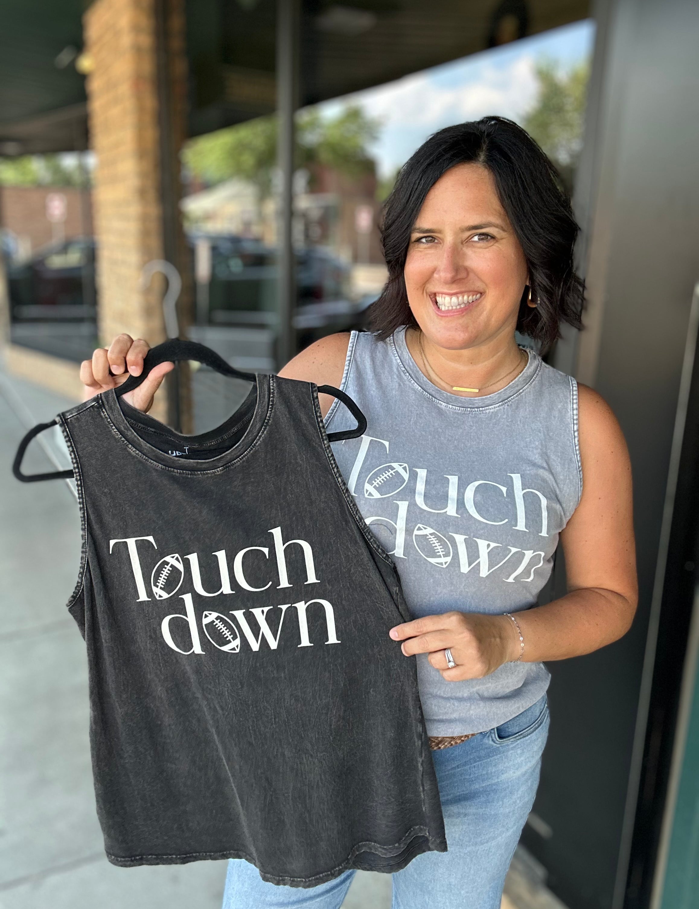 Grey Mineral Washed Touchdown Tank Top Tops- Tanks HRT and LUV