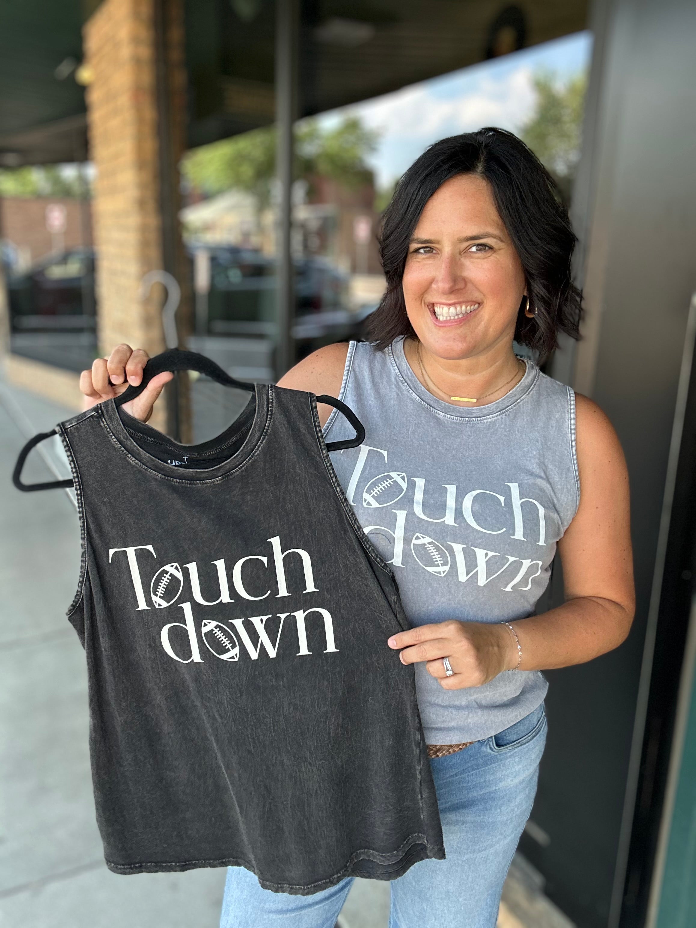 Grey Mineral Washed Touchdown Tank Top Tops- Tanks HRT and LUV