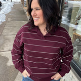 Dark Cherry/Cream Stripe Polo Top