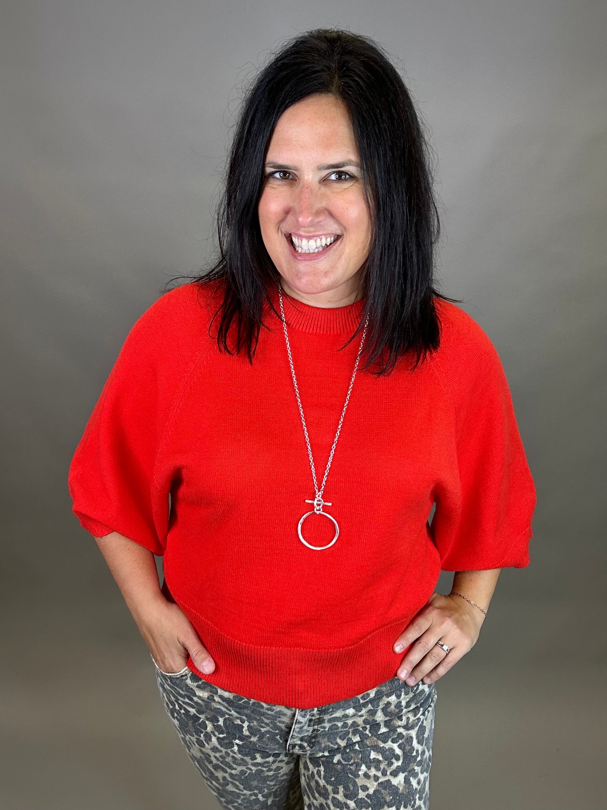 Tomato Red Dolman Sweater Top - Sweater JODIFL