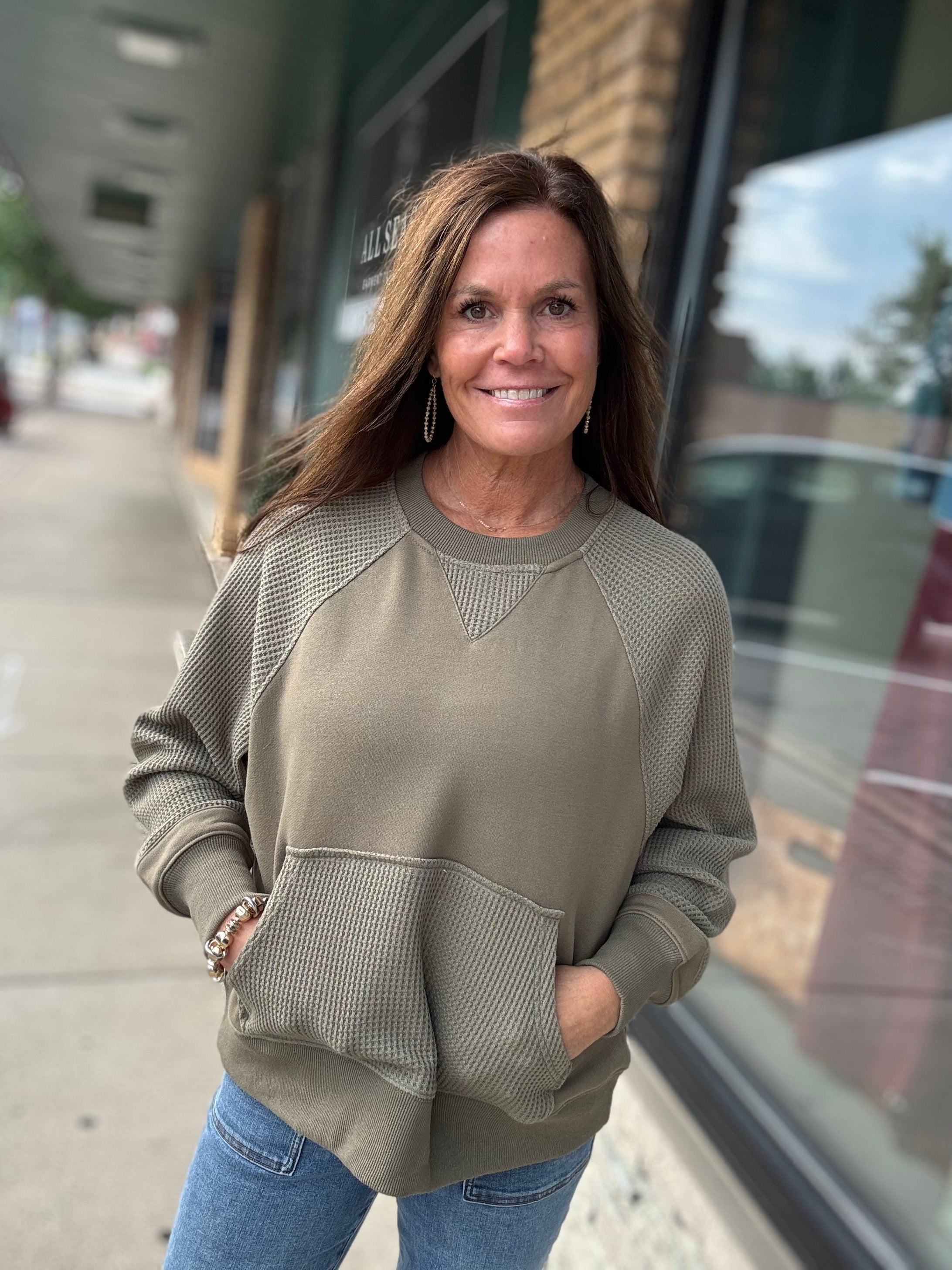 Army Green Mixed Waffle Knit Top Top - Sweatshirt TRES BIEN