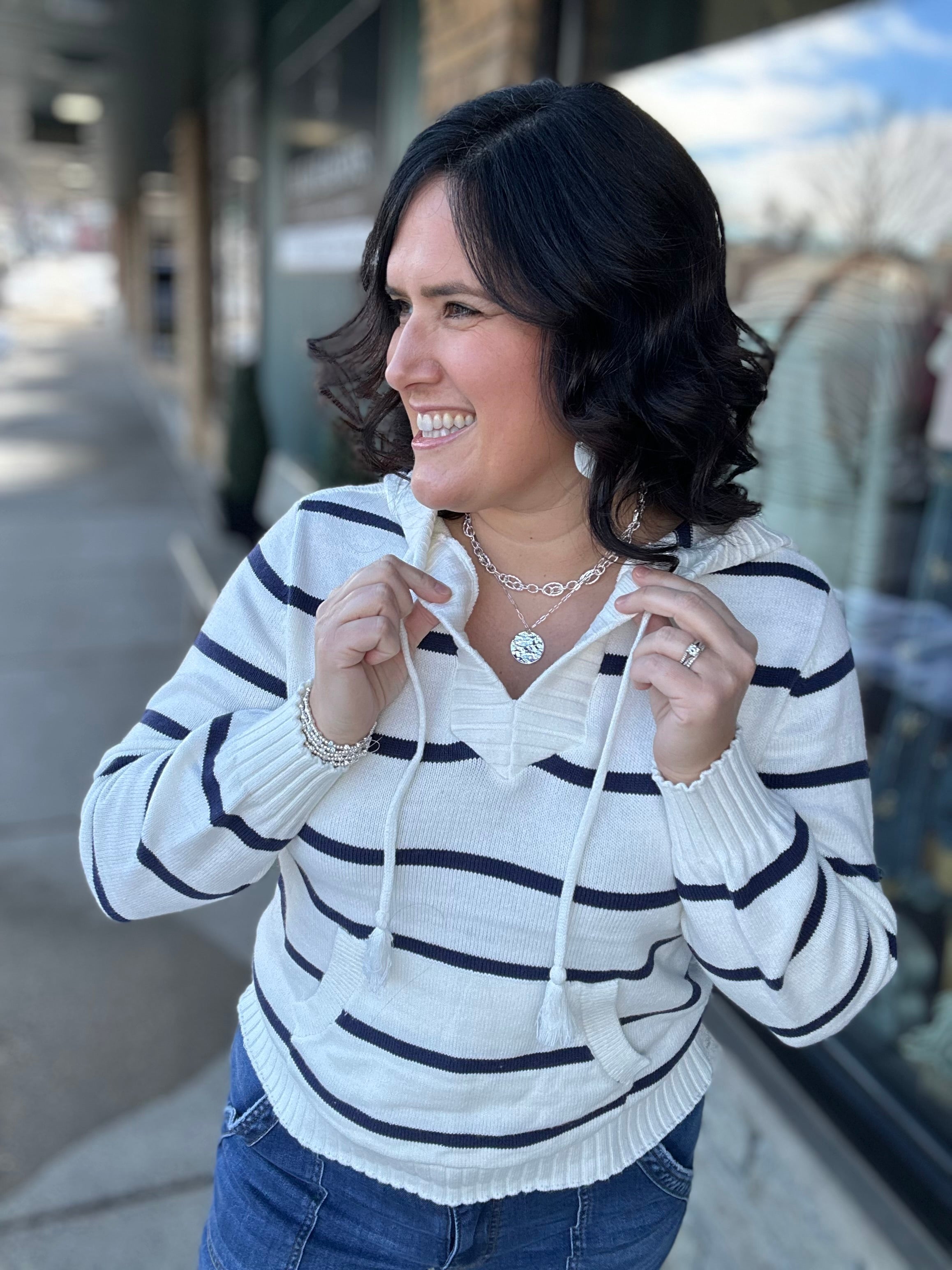 Ivory Navy Rylee Hoodie Top - Sweater THREAD & SUPPLY