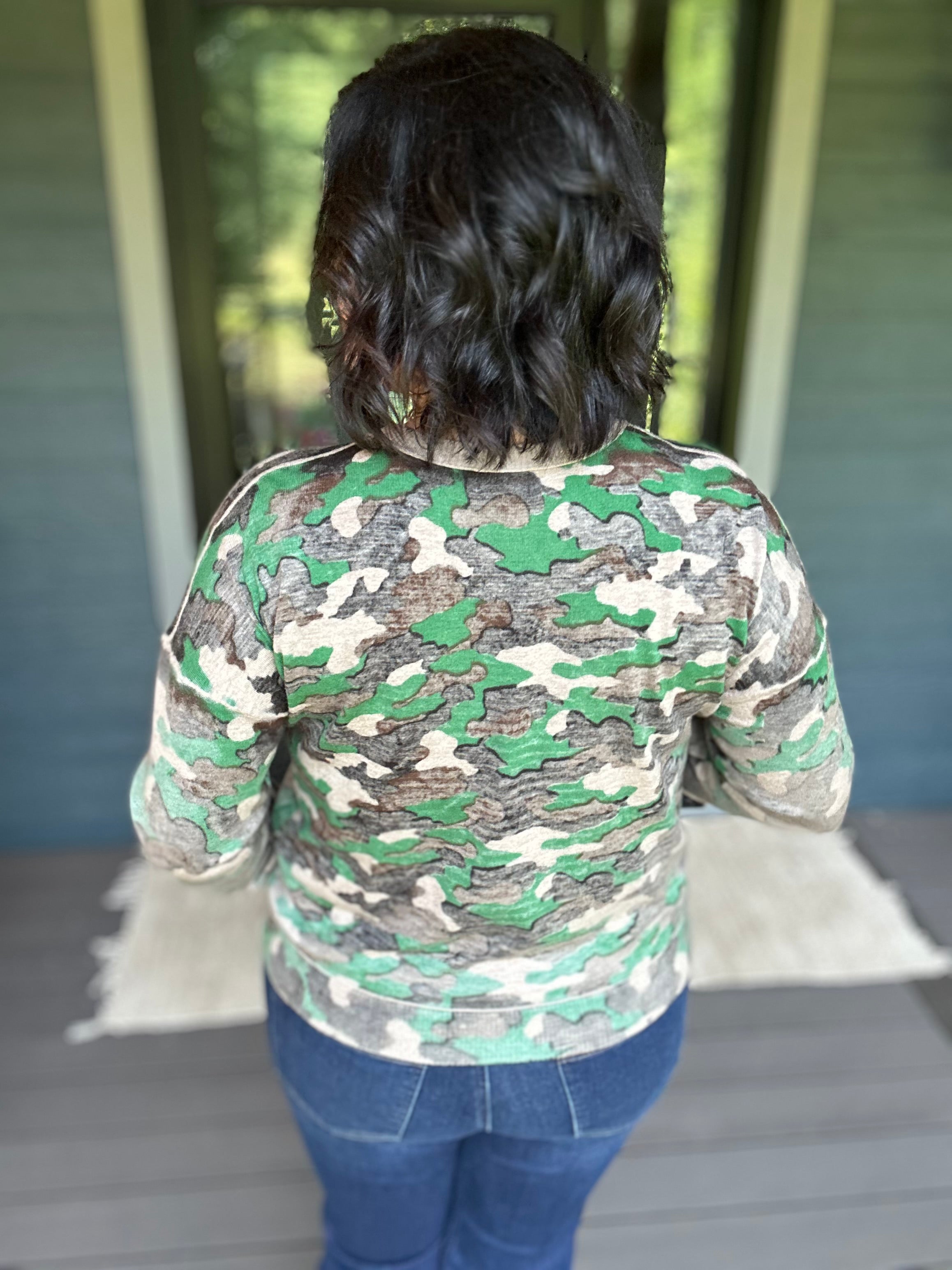 Camo Printed Crew Neck Sweater Top - Sweater FATE by LFD