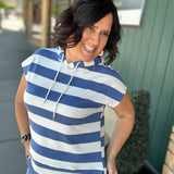 Blue & White Rugby Striped Top Tops- Tees STACCATO