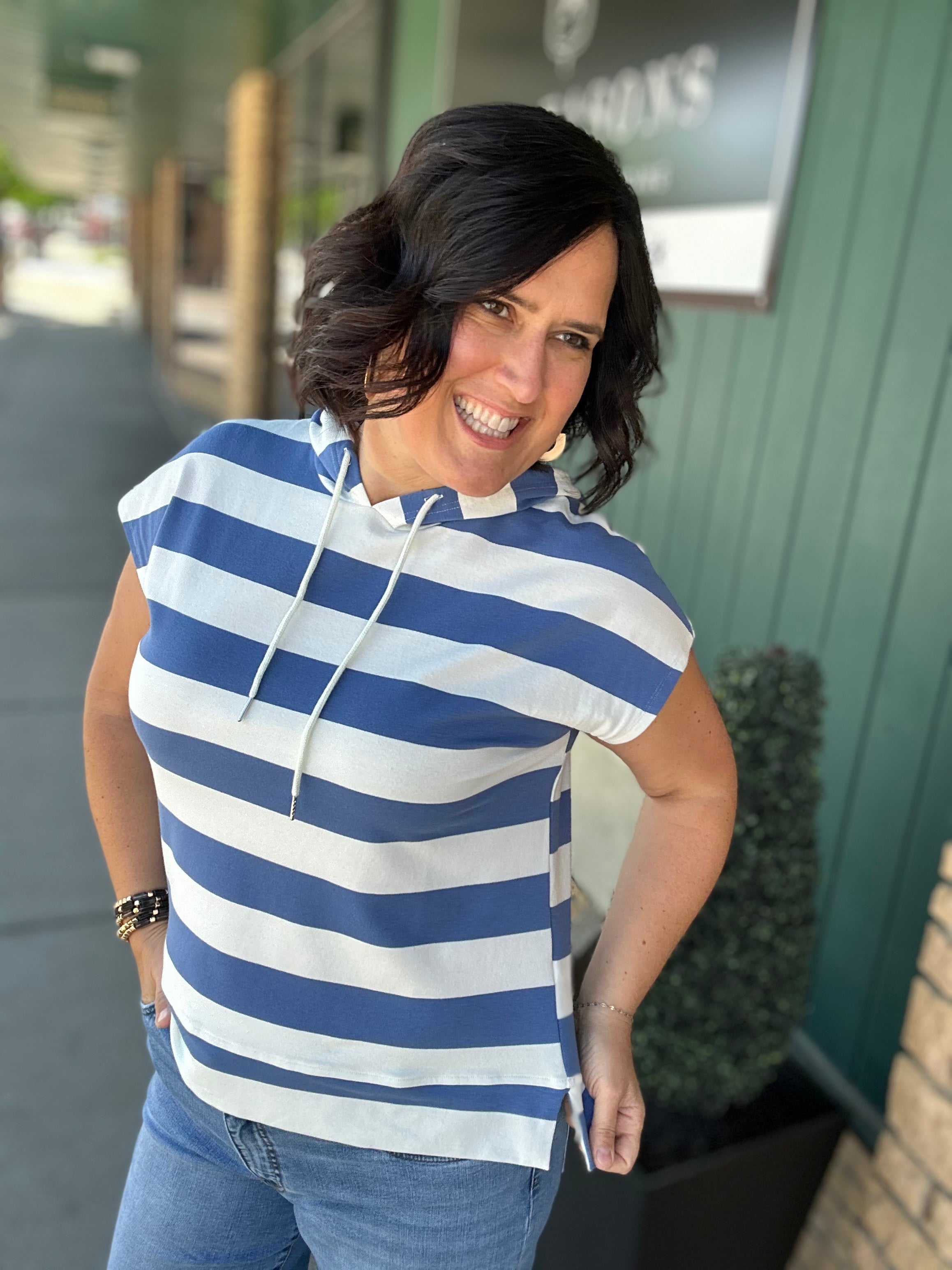 Blue & White Rugby Striped Top Tops- Tees STACCATO