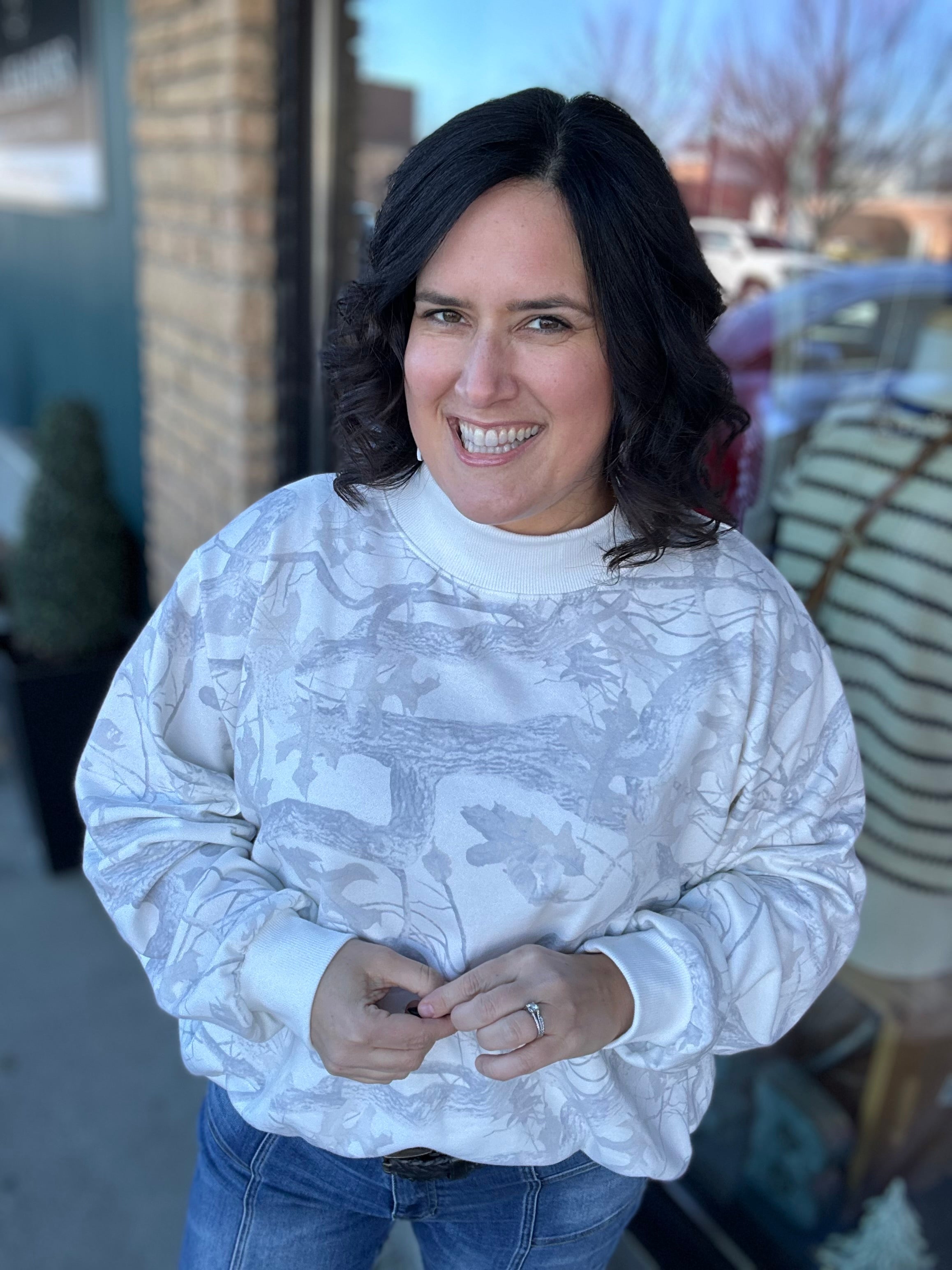 Camo Mock Neck Sweatshirt Top - Sweatshirt BUCKETLIST