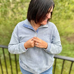 Denim Washed Half Button Sweatshirt Top- Sweatshirt TRES BIEN