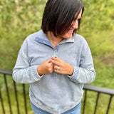 Denim Washed Half Button Sweatshirt Top- Sweatshirt TRES BIEN