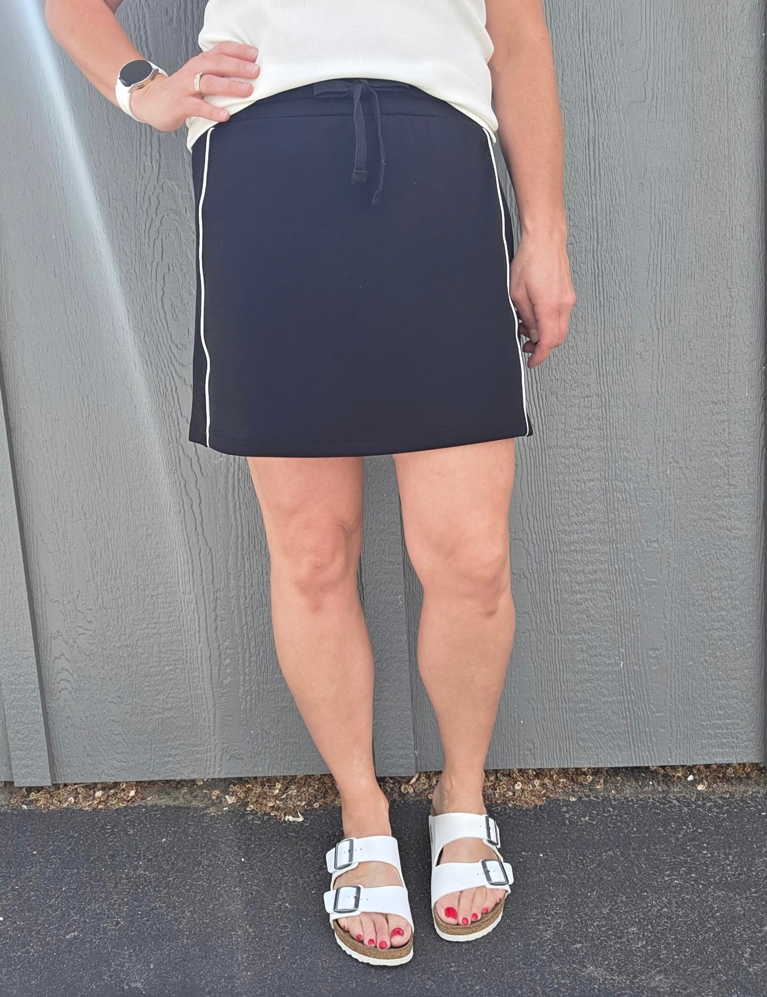 Black Skort with White Stripe Bottom- Skirt RAE MODE
